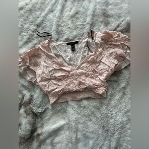 Forever 21 Pink Ruffled Crop Blouse